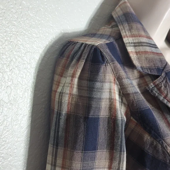 Y2K Brown Plaid Lightweight Cotton Blazer Jacket - Picture 3 of 6